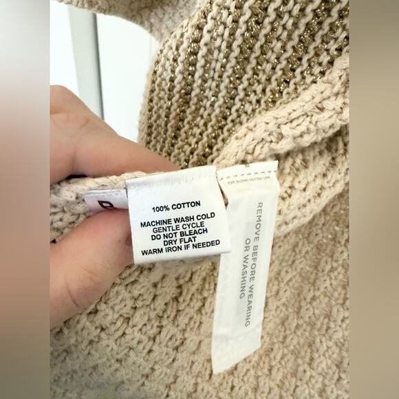 LOFT Tan Cream Knit Open Front Cardigan Short Sleeve Shrug Sweater Size Medium - Picture 5 of 6